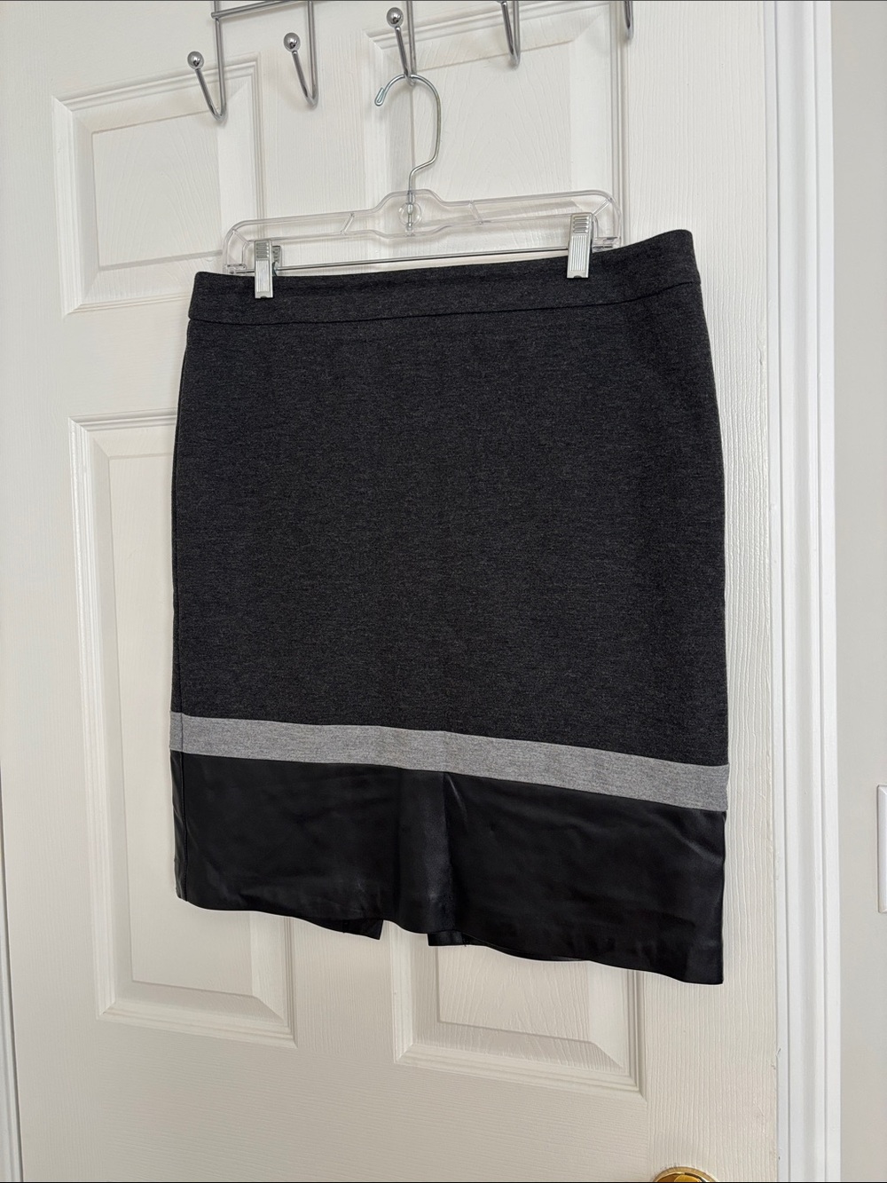 Charcoal Pencil Skirt with Light Gray Band and Black Hem